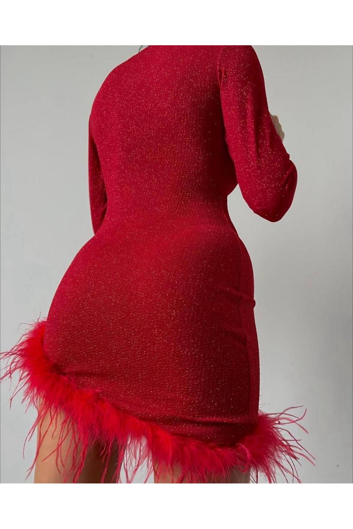 Göğüs Tül Detaylı Elbise - Kırmızı